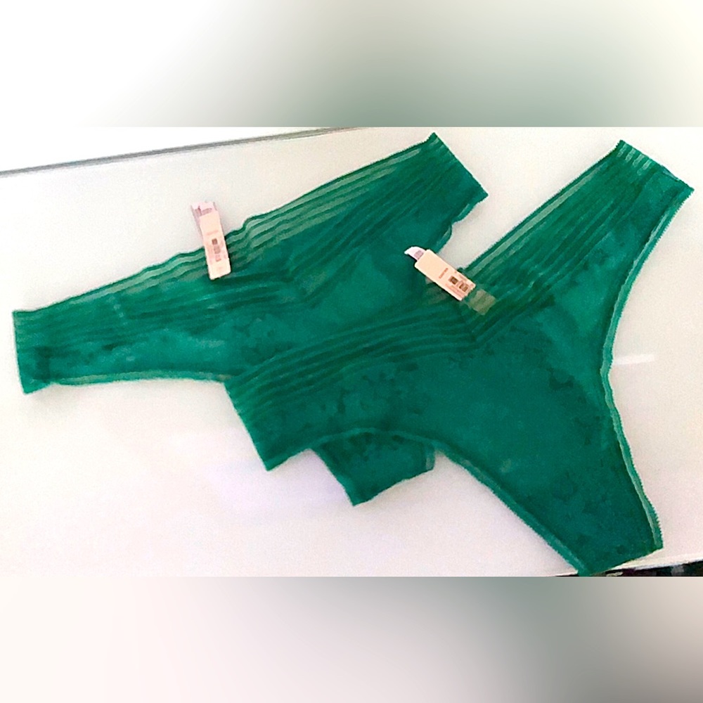 NWT 2 Victorias Secret forest green Lace thongs. Size XXL.